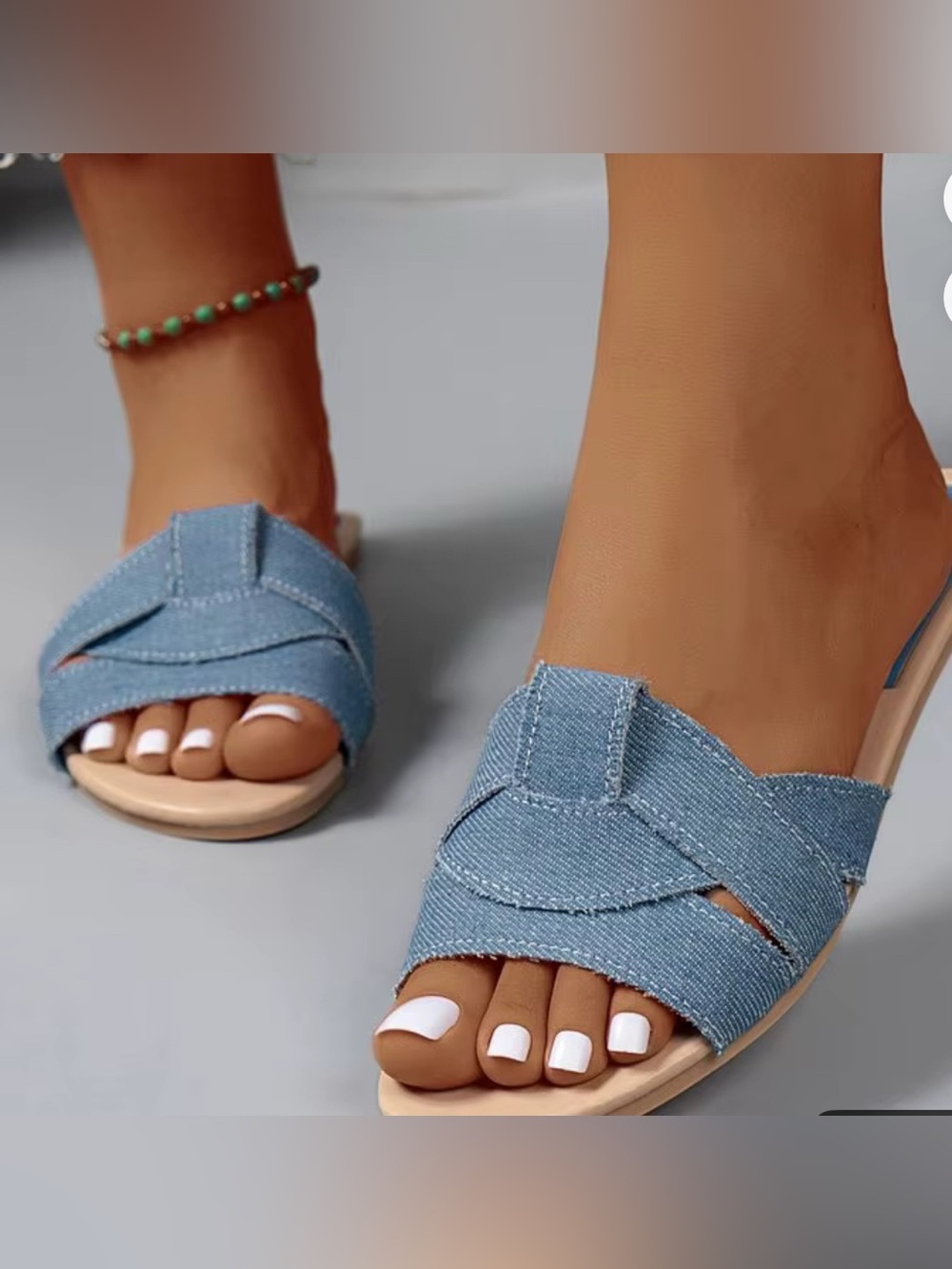 Zara Light Blue Denim Crossover Slide Sandals